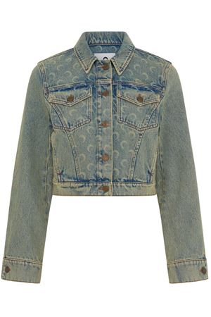 Giacca crop Moon Laser blu e beige MARINE SERRE | WJA041ACDEN0003BG10
